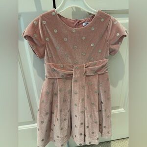 Mayoral Pink Velvet Dress with Silver Polka Dots